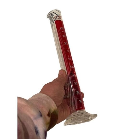 PYREX CORNING 100ml GRADUATED CYLINDER BEAKER 3042 USA RED HEX BASE GLASS VTG - Picture 12 of 15